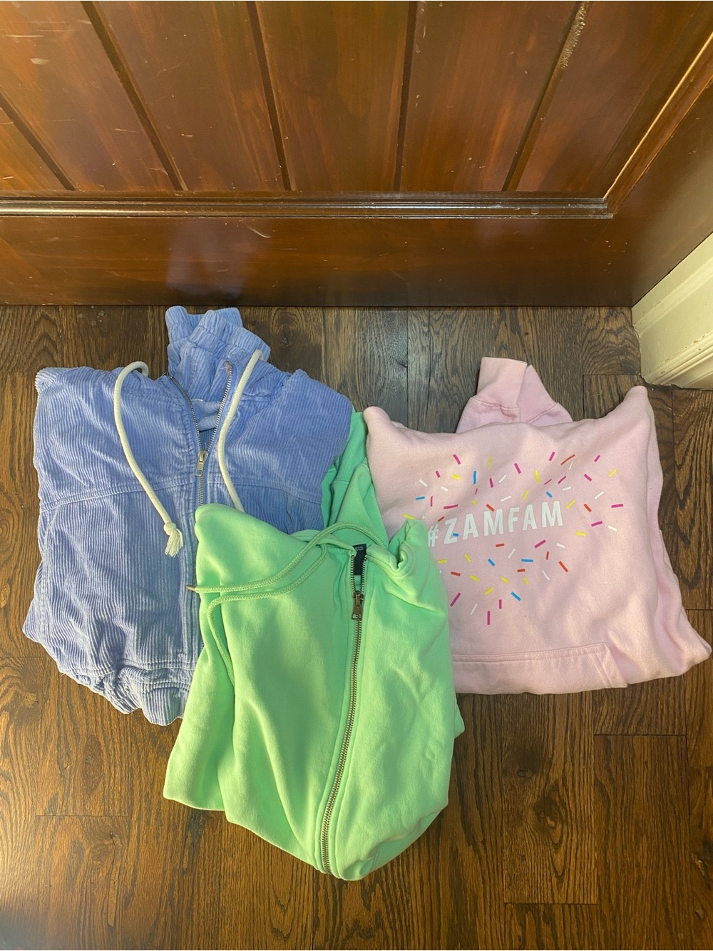 Lot Of 3 Girls Medium Zip Up Jackets And Pullover Hoodie - All With Hoods